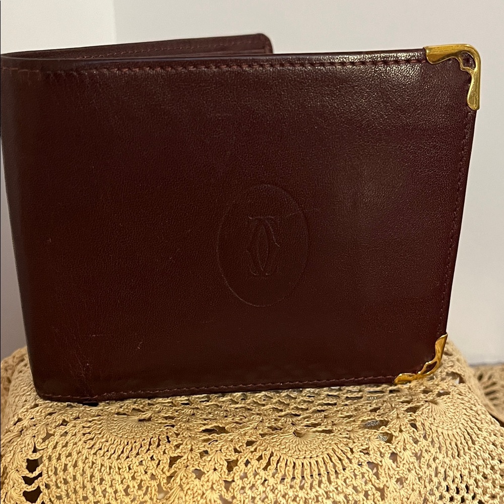 Cartier Brown Leather Wallet/ Card Holder with Gold Corners